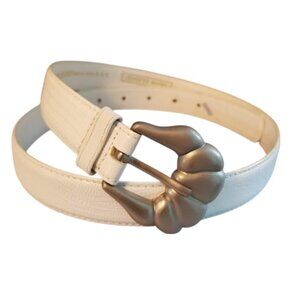 Jennifer Moore White Mock Croc Leather Belt, Size Large, Silver Tone Buckle